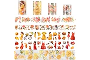 jwogngls Zestaw 4 rolek estetycznych taśm Washi, PET Washi, wiele wzorów, dekoracyjna taśma washi, taśma maskująca, zestaw do scrapbookingu, bullet journals, sztuka do rzemiosła