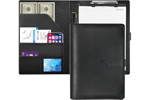 WIKSITE Clipboard Folder A4 Conference Folder Portfolio Folder A4 for Legal Pad, Faux Leather A4 Folder Work Writing Foldover Clipboard with Cover, Portfolio Organiser Business Leather Document Clip Board