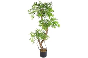 Leaf LEAF-7171 140cm Realistic Artificial Japanese Fruticosa Ficus Tree, Green and amp Black