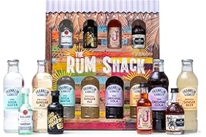 BEAMS INTERNATIONAL Spiced Rum Gift Set - 4x 5cl Dead Mans Fingers, Kraken, Barcardi White & Old J Cherry Rum, 4x Premium Franklin & Sons Mixers - Cocktail Rum Gifts for Men, Alcohol Miniatures, Christmas