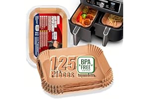 RECKNEY Papier Cuisson pour Air Fryer Ninja Foodi Dual, 125 Pièces Rectangulair Paper Liner Friteuse Sans Huile Accessoires pour Ninja AF300EU /AF451EU/ AF500 EU/Double Stack XL/Cosori 8.5l