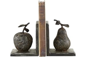 Deco 79 Metal Fruit Apple and Pear Bookends, Set of 2 5"W, 5"H, Gray