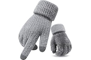 CHENMEI Gants Hiver Chauds Pour Homme - Gants Thermiques Tactiles pour Hommes et Femmes, en Tricot avec Doublure en Laine et Poignet Élastiqué, pour Sport Extérieur