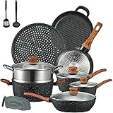 FOHERE Set Pentole e Padelle Induzione 15 Pezzi, Batteria da Cucina Antiaderente in Alluminio con Coperchi, Adatto a Tutti i 