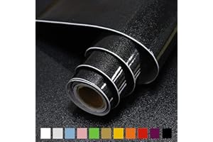 Timeet Black Sticky Back Plastic Glossy Self Adhesive Wallpaper Glitter Effect Kitchen Wallpaper Waterproof Vinyl Wrap Film Removable Furniture Sticker Covering Countertops Kitchen Wardrobe 40x300cm