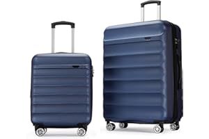 GinzaTravel Valigia leggera rigida con 4 doppie ruote girevoli e bagaglio da viaggio con lucchetto a combinazione, Blu notte, S&L,Set of 2, Set Bagagli