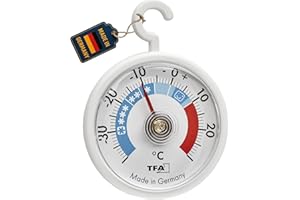 TFA Dostmann Termómetro de refrigeración analógico con gancho 14.4005, manejable, con zonas de refrigeración, para frigorífico, congelador y almacenamiento frigorífico, control de temperatura, hasta