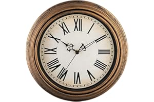 Plumeet Reloj de Pared Retro, Reloj con Números Romanos Silencioso Clásico sin Tic-TAC de 25cm, Adecuado para Decorar Sala, Dormitorio, Alimentado por Batería