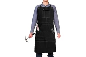 QeeLink Delantal de soldador de cuero con 6 bolsillos, delantal de trabajo resistente al calor y a las llamas, ajustable de M a XXXL