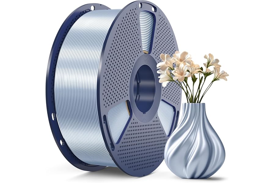 SUNLU Silk PLA+ Filament, Shiny Metallic Silk 3D Filament 1.75mm, High Strength PLA Plus 3D Printer Filament, 1KG Spool, Silver