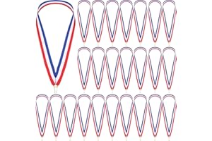 Outus 30 Nastri per Medaglie Nastri per Collo per Premio Nastri con Clip a Scatto Cordini per Medaglie a Righe per Competizioni Sportive Feste Sportive per Riunioni, Rosso Bianco Blu