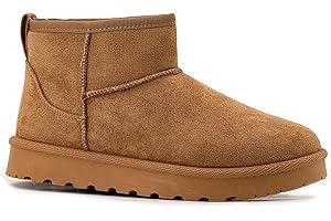 JOMIX Stivaletti Invernali Donna Caldi con Fodera in Pelliccia Sintetica Stivali Bassi Classici Comodi Effetto Camoscio Trocchetti Pelosi alla Caviglia Polacchini Imbottiti Inverno per Città e Guida