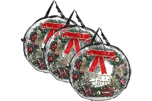 TOLIDA 3pcs 76cm/30 Clear Wreath Storage Bag with Handles - Round Christmas Wreath Garlands Storage Containers, Zipper Storage Carry Bag for Xmas Season