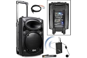 qtx QR10PA Portable PA System with VHF Wireless Headset Microphone | Battery Powered Speaker + iPod Connection Cable