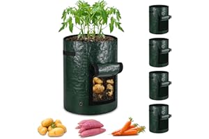 ECCOGREAT 5 X 40L Pflanzsack aus PE Material,160g/m²Tomaten Kübel Pflanzkübel mit Fenster und Starken Griffen für Kartoffeln,Tomaten,Erdbeeren,Blumen,Pflanzen und Gemüse auf dem Balkon oder im Garten