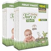 Baby Turco Doğadan Ekonomik Fırsat Paketi Pofuduk Bebek Bezi 1 Numara Newborn 100 Adet