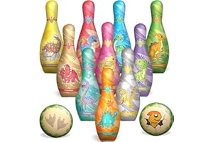 STAY GENT Birilli Bowling Bambini con 10 Birilli e 2 Palle, Dinosauro Morbido Set da Birilli per Bambini Esterno Interno, Bowling Ball Set Regali Educativi per 3 4 5 Anni Compleanni di Natale
