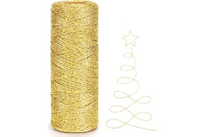 TENN WELL 100 m Metallic-Gold Schnur, 1 mm Weihnachts Metallic Kordel, Wickelschnur für Geschenkverpackung, Weihnachtskugel, Basteln, Dekoration