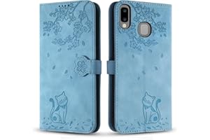 Vaitasy Funda para Samsung Galaxy A20e, Ligera Cuero PU Protectora Cover con Función de Soporte Carcasa para Galaxy A20e - Gato Azul