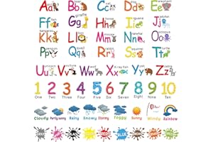 AOMAIC Alphabet ABC Number Stickers Classroom Wall Stickers Nursery Learning Color Weather Wall Decals Educational Letters Wall Stickers s Bedroom Living Room Playroom Decoration, 6.0 Count