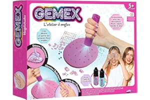 GEMEX L'Atelier à Ongles-Kit Idée Cadeau Fille-24 Faux Enfant + 2 Gels + Moule à Gems + Lampe UV +, Autocollants, Rose