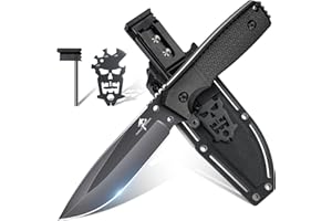 Purple Dragon Couteau de Survie Noir-Gris Avec Fourreau Kydex, Outdoor Full Tang Fixe en Une Seule Pièce d'Acier D2, Pour Camping, Cadeaux Pour Hommes