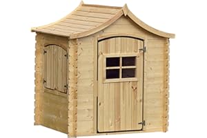 Cabane Enfant Exterieur 1.1m2 - Maison Enfant Exterieur sans Plancher - Cabane de Jardin pour Enfant 112x146xH152cm - Cabane Bois Enfant Timbela M550-1