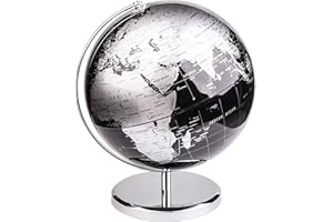 Exerz 25cm Mappamondo - Mappa Inglese - Con Base In Metallo Globo Della Scuola Decorazione/Educazione/Geografica/Moderna - Diametro 25cm Nero Metallizzato