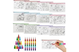 Cragmut 18 Stück Stoffbeutel Zum Bemalen Anzug, 12 Stück Taschen Zum Bemalen für Kinder und 6 Stück Stapelbare Wachsmalstifte(7 Farben in 1), für DIY, Kindergeburtstag, Gastgeschenke