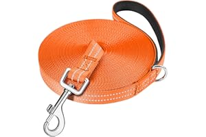 X XBEN Long Line Dog Lead, 15M/49FT Reflective and Lightweight Recall Training Lead for Dogs with Soft Padded Handle and Heavy Duty Hook, Strong Extra Long Dog Lead Leash for Large Small Puppy Dog