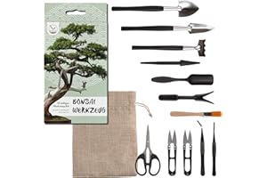 HAPPYSEED Bonsai Werkzeug-Set 13-teilig mit praktischem Aufbewahrungsbeutel - Mini Gartenwerkzeug für Zimmerpflanzen und eine professionelle Bonsai-Zucht Mehrfarbig