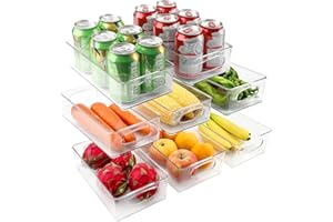 Pavlleen Kühlschrank Organizer 8 Set, Stapelbare Fridge Organizer Box, Speisekammer Vorratsbehälter Mit Griff, BPA-frei Küchen Organizer, Transparent Container for Fridge, Kitchens, Cabinets(4 Größen)