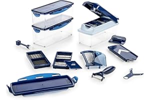 Genius Nicer Dicer Plus (18 Teile) in saphirblau - Obstschneider Zwiebelschneider Pommesschneider Tomatenschneider Gemüseschneider - Würfel, Stifte, Scheiben, Streifen