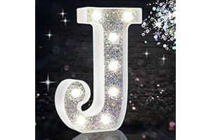 HEYCOLOR LED Marquee Letter Lights, Light Up Silver Letters for Bedroom Glitter Gifts for Teenage Girls Alphabet Letter Sign Battery Powered Night Light Birthday Party Wedding Home Decoration, Silver Letter J