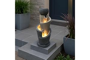 ARNUSA Fontaine de Jardin avec éclairage LED 66 cm avec Bassin décoratif Fontaine Fontaine d'intérieur pour intérieur et extérieur Blanc Chaud, Gris, Beige