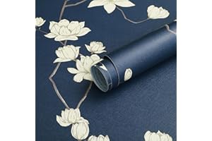 Fiula Papier Peint Floride Papier Adhesif pour Meuble Papier Autocollant pour Meuble Papier Peint Adhesif Mural Meuble Vintage Beige Bleu Marine Salon Chambre à Coucher Imperméable 44 cm x 6 m
