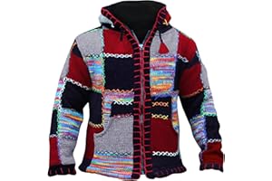 SHOPOHOLIC FASHION Giacca da Uomo in Lana Patchwork Colorata con Cappuccio Supercosy Festival Hippy Boho