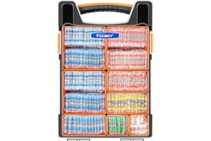 Kuject Lot de 1000 connecteurs de fil à souder AWG 26-10, étanches et thermorétractables dans une boîte de rangement portable avec poignée et organiseurs amovibles (5 couleurs/5 tailles)