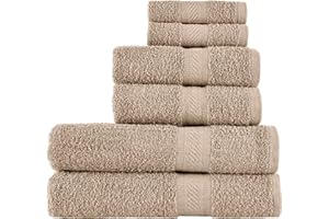 Sweet Needle Juego de Toallas de 6 Piezas 2 Toallas de Baño, 2 Toallas de Mano y 2 Toallitas - Algodón - Calidad Hotelera, Súper Suave y Altamente Absorbente de Secado Rápido (Lino)