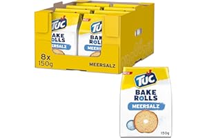‎TUC TUC Bake Rolls Meersalz – Knusprige doppelt gebackene Brotchips – 8 x 150g