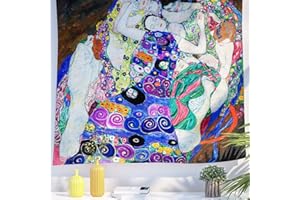 Berkin Arts Tapisserie Arte Décor avec Motif Abstrait, Tenture Murale Toile de Fond Esthétique Trippy Gothique Rétro Décoratif Pour Intérieur Extérieur 150 x 200 cm(Gustav Klimt - Vierge)