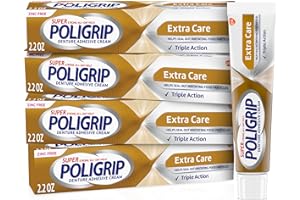 Super Poligrip Extra Care - Crema Adhesivo para Prótesis Dentales, Sin Zinc, 2.2 onzas (Paquete de 4)