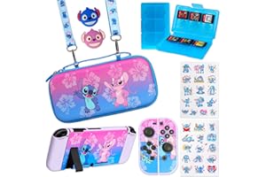 PERFECTSIGHT Étui de transport pour console Nintendo Switch avec accessoires 10 en 1, Ensemble bleu + violet, S & A