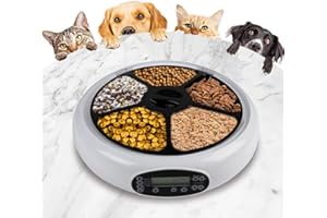 Koolatron 5 Meal Automatic Cat Feeder Wet or Dry Pet Food Dispenser Automatic Pet Feeders with Timer, Futterautomat Katze, Futterautomat Katze Nassfutter,Weiß