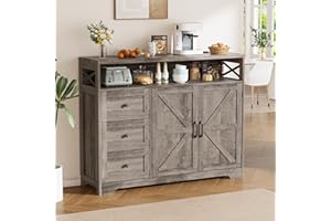 FiveWillowise Kitchen Cabinet, Sideboard with Drawers and Open Shelf, Sideboard, Kitchen Cabinet, Coffee Bar Cabinet for Kitchen, Dining Room, Living Room, 120 x 35 x 95 cm, Grey