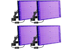 MEEKBOS Projecteur LED UV 300W, Lumière Noire 395 nm, IP65 Étanche, Lampe UV Puissante pour Fête Fluorescente, Soirée Blacklight, Affiche Fluorescente, Anniversaire, Halloween (4 Pièce)