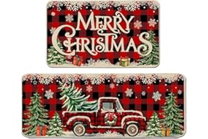 ELETIFFI Weihnachtsdeko Innen Küchenteppich Weihnachtsteppich Weihnachten Außen Deko Wohnzimmer Christmas Decorations Weinachtsdekorationen Weihnachts Teppich Läufer Küchenläufer Küche Weihnacht Dekoration Rot