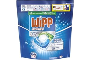 Wipp Express Power Caps Detergente en Cápsulas para Lavadora, 33 Dosis, Limpieza Profunda, Eficaz en Agua Fría