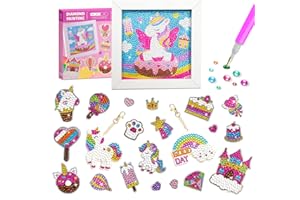 Zimrobin Diamond Painting Kinder Mädchen und Junge mit 1 Diamond Bilder(15X15CM), 23 Diamond stickers und 2 Diamond Painting Schlüsselanhänger (Einhorn)