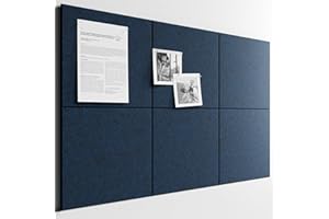 Bumusty Large Cork Board Alternative36 x24 Felt Bulletin Board Tiles, with 30 Pushpins, 40 Adhesive Tabs, 6Pack Slat Wall Paneling, Cork Boards for Office Push Pin Board Felt Board-Persian Blue